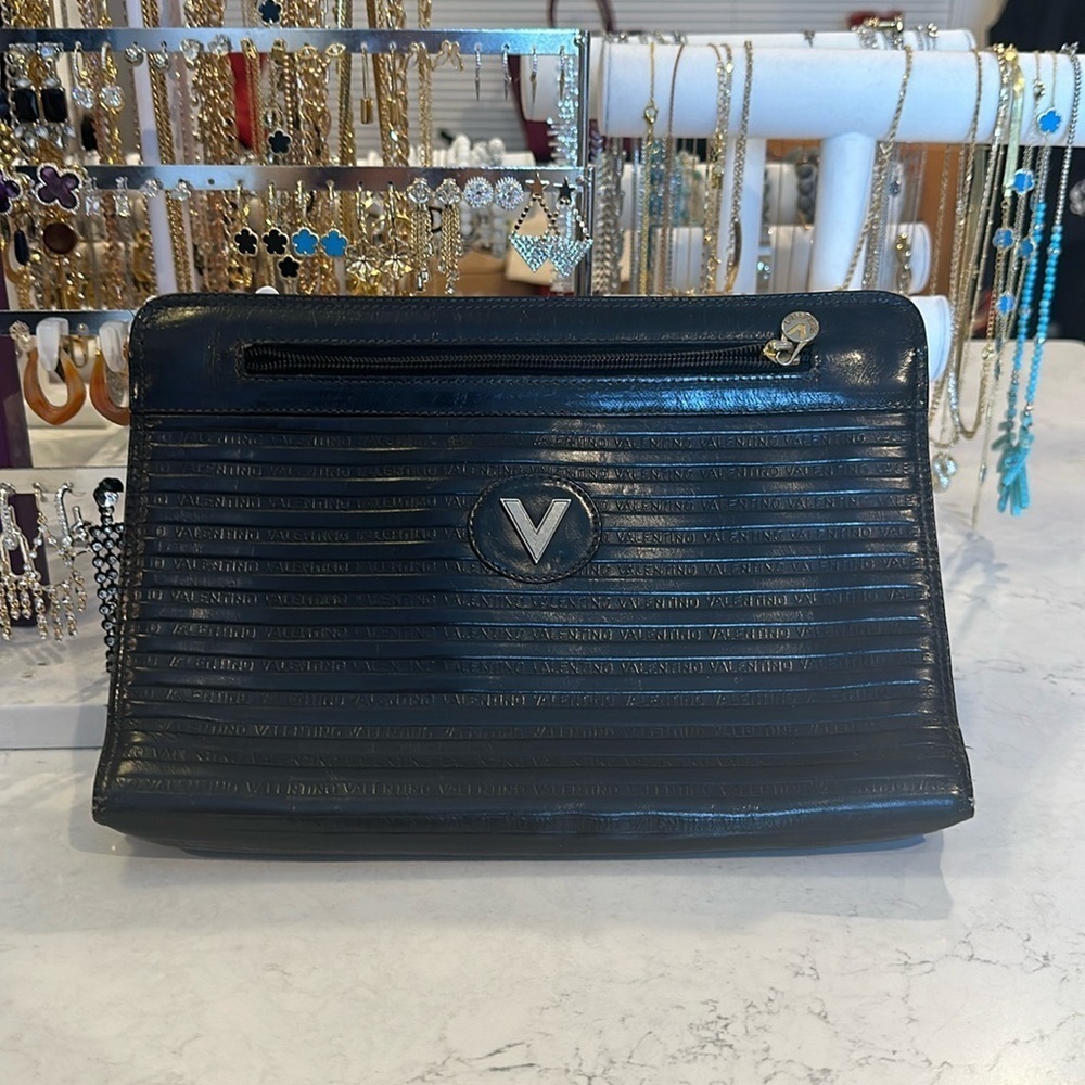 Vintage Mario Valentino black leather clutch